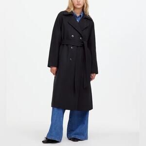 Madewell Wool Blend Double Breasted Trench Coat in black Size XL